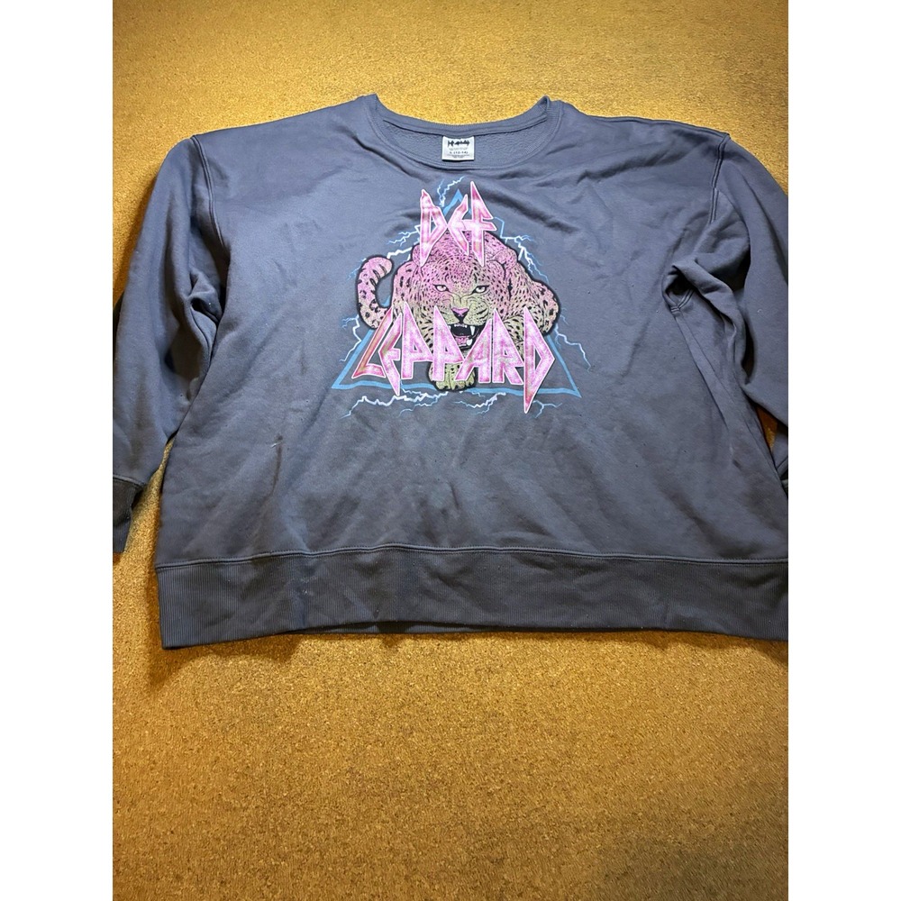 Def Leppard Juniors L Gray Graphic Logo Crewneck Pullover Sweatshirt Rock